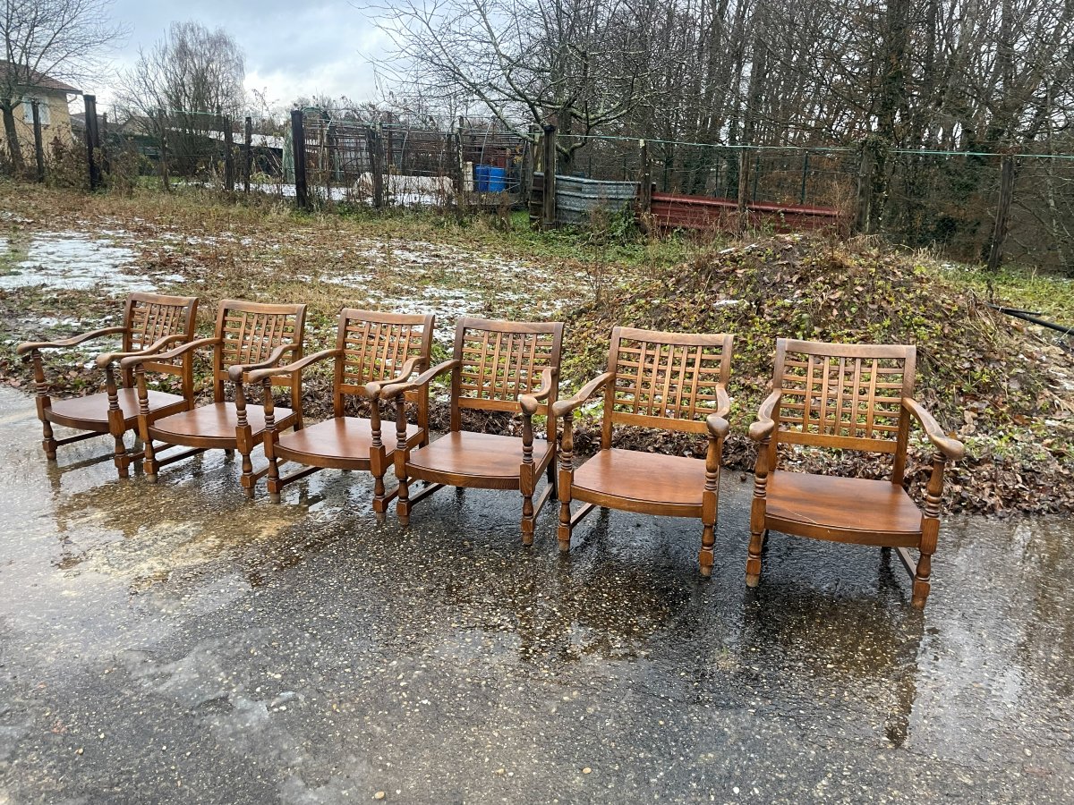 6 Fauteuils bas VINTAGE 1950-60 à re garnir avec mousses & votre tissu au choix.-photo-2