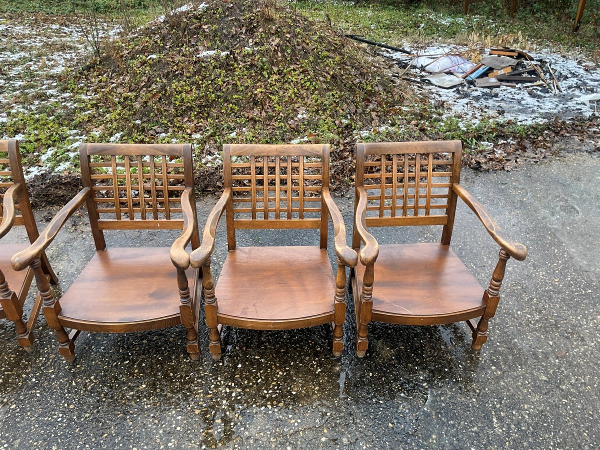 6 Fauteuils bas VINTAGE 1950-60 à re garnir avec mousses & votre tissu au choix.-photo-4
