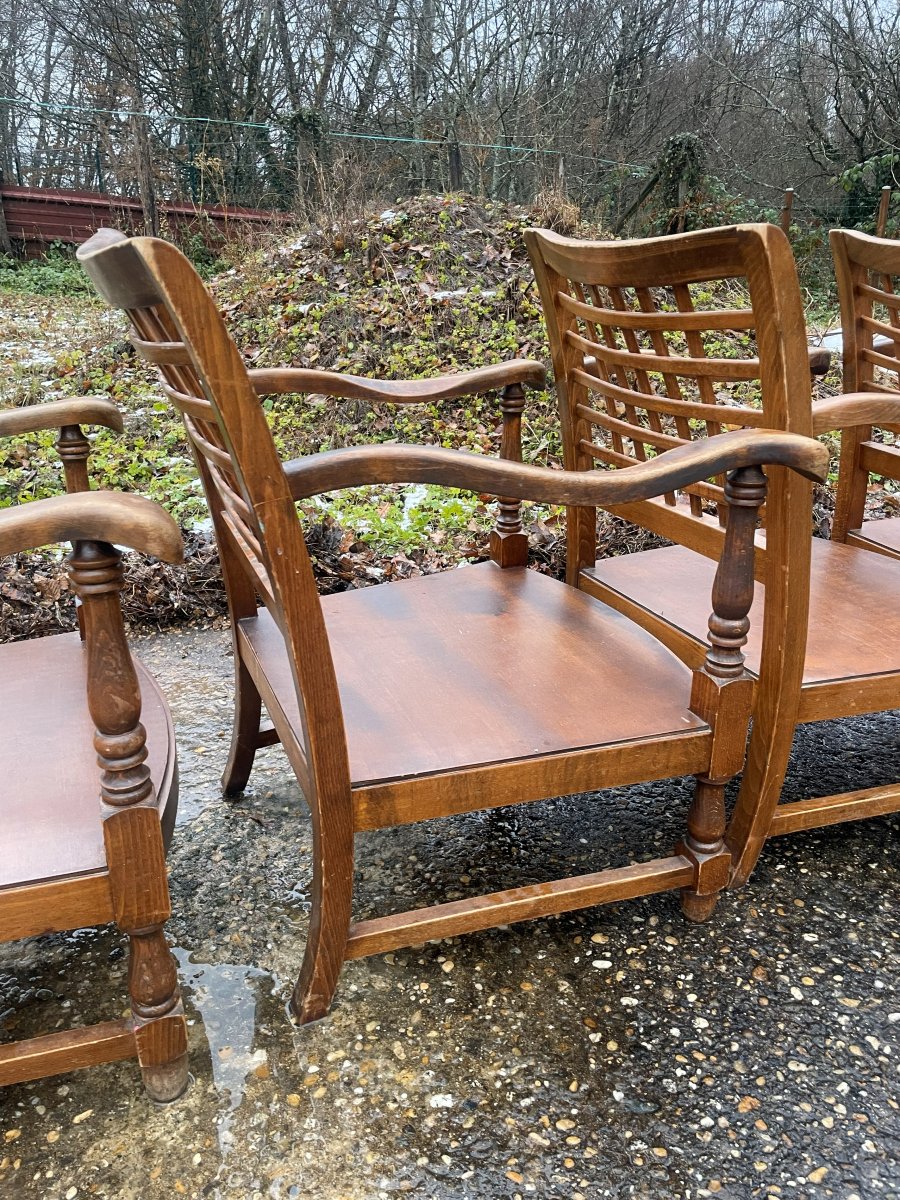 6 Fauteuils bas VINTAGE 1950-60 à re garnir avec mousses & votre tissu au choix.-photo-5