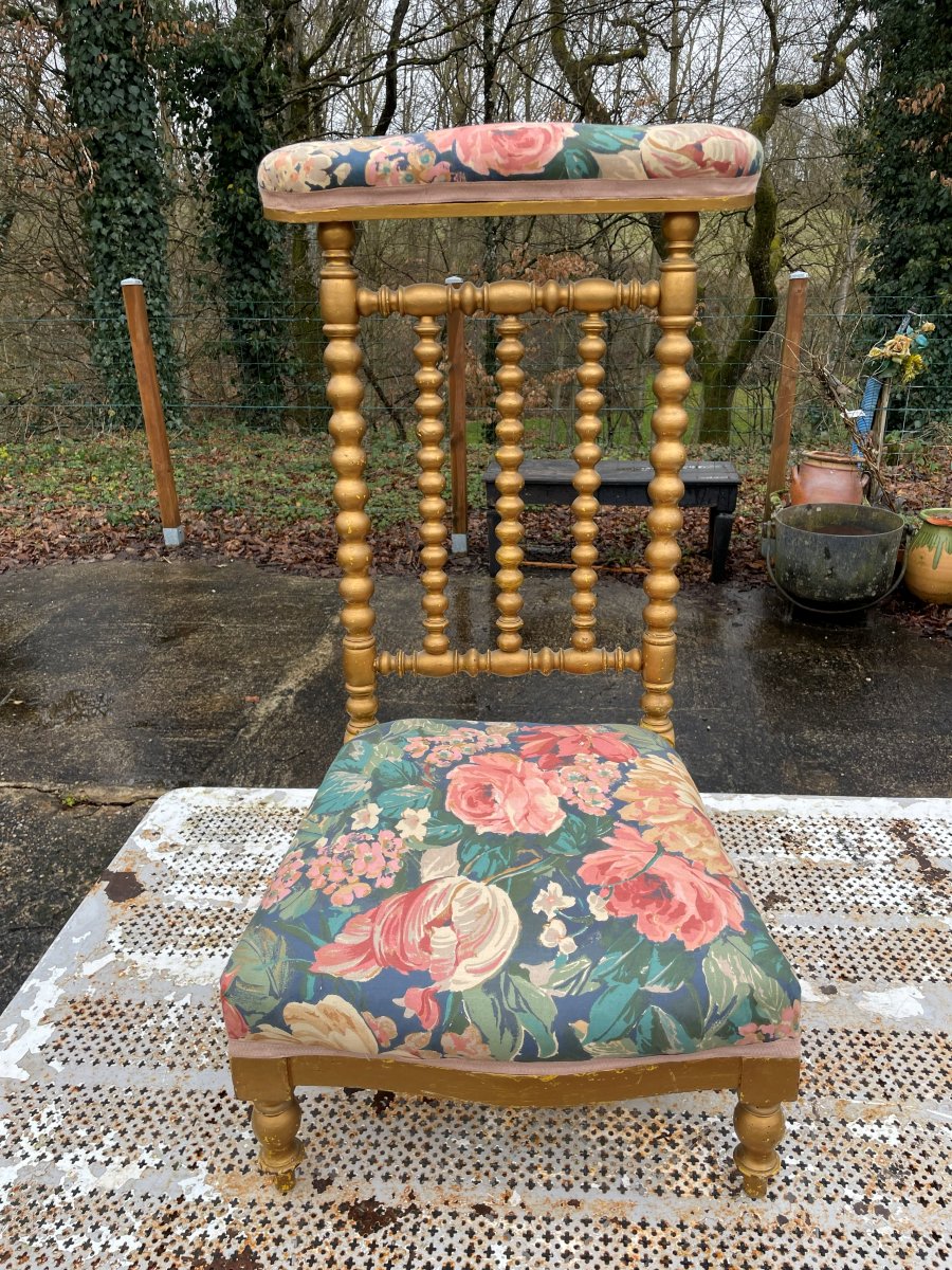 Prie Dieux en bois et tissus -photo-1