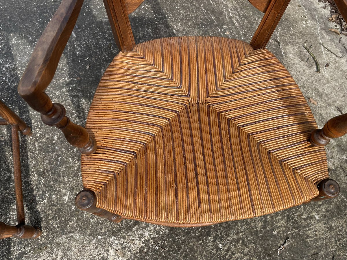 2 Country-style Straw Armchairs In Good Condition-photo-3