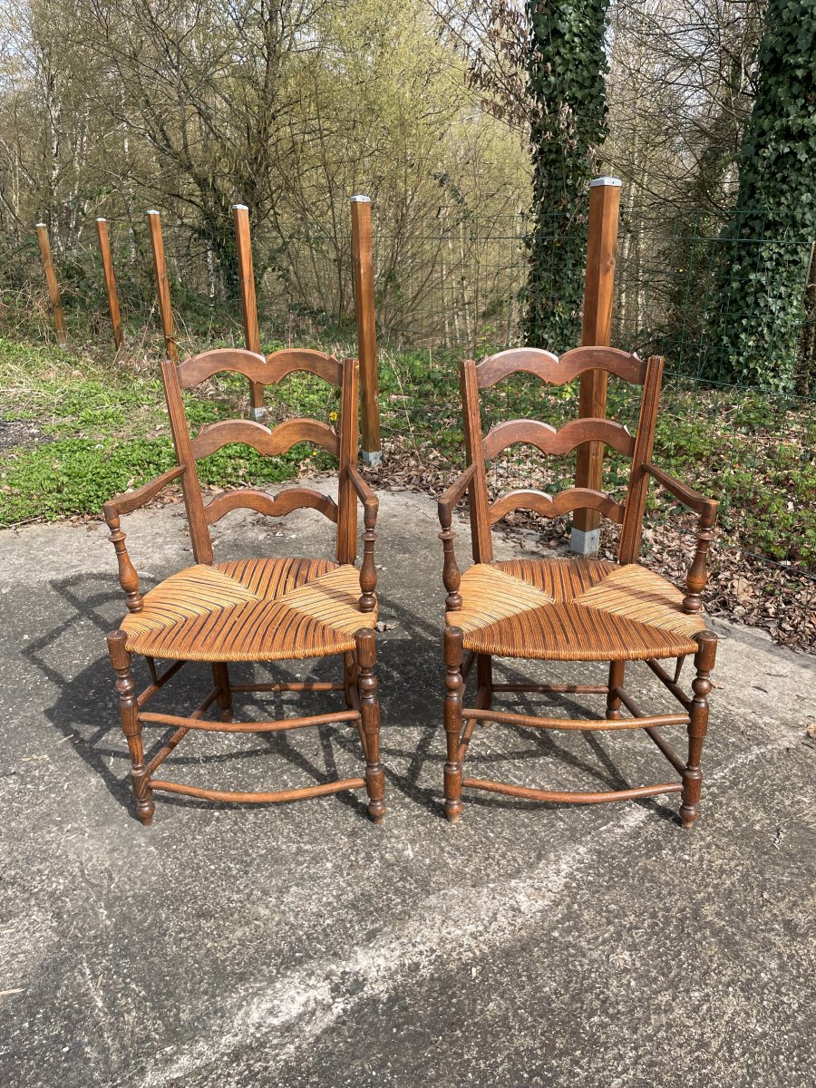2 Country-style Straw Armchairs In Good Condition-photo-1