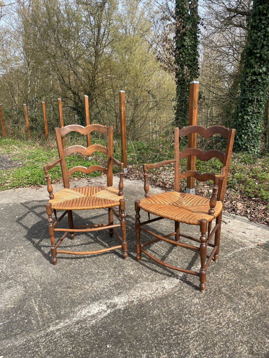 2 Country-style Straw Armchairs In Good Condition-photo-2