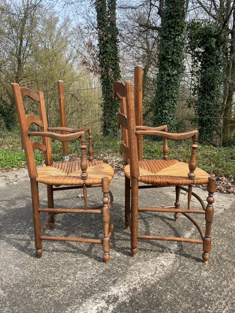 2 Country-style Straw Armchairs In Good Condition-photo-3
