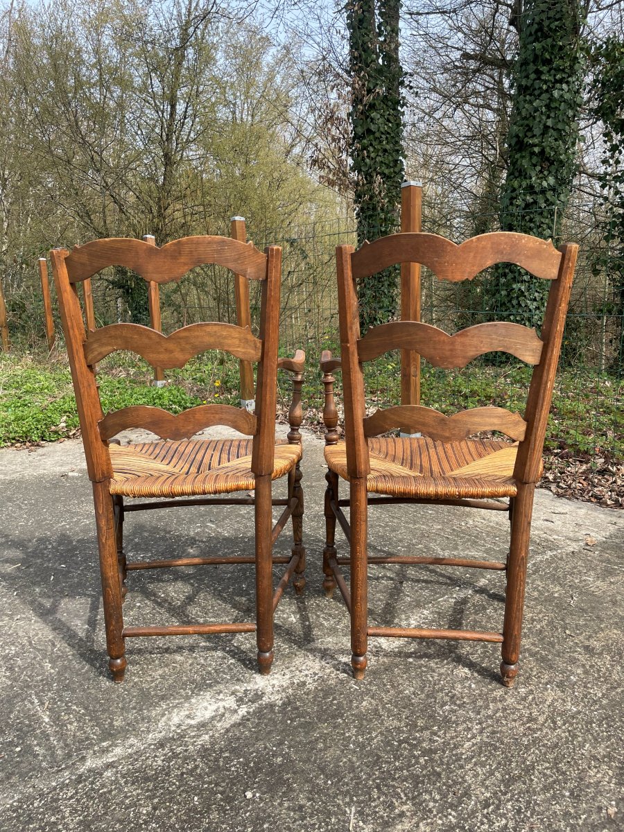 2 Country-style Straw Armchairs In Good Condition-photo-4