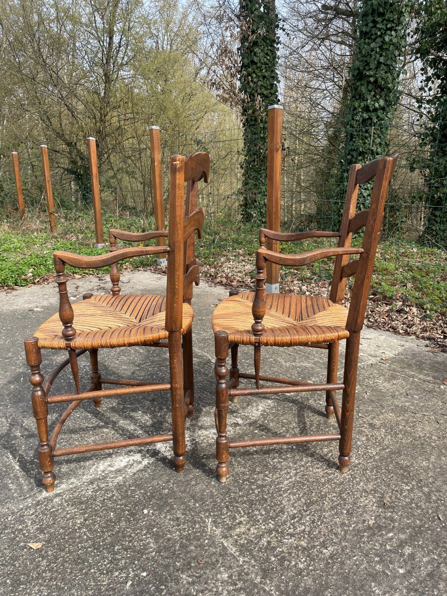 2 Country-style Straw Armchairs In Good Condition-photo-5