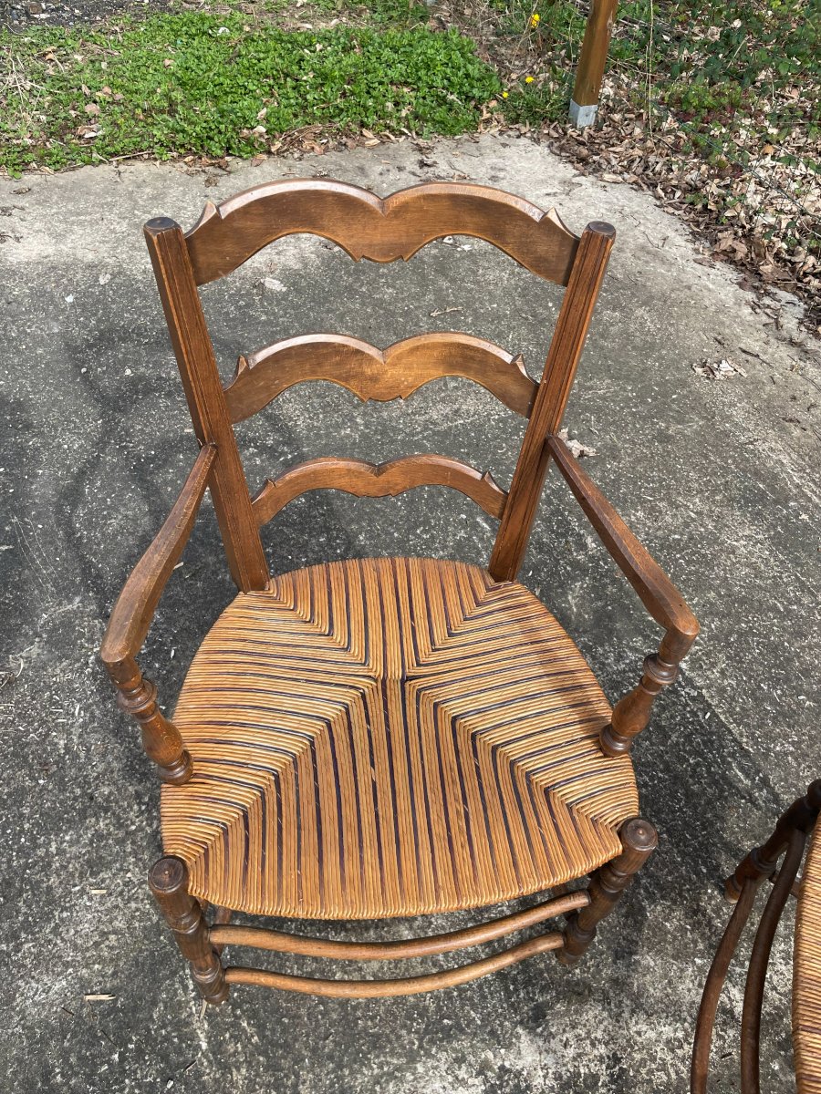 2 Country-style Straw Armchairs In Good Condition-photo-6