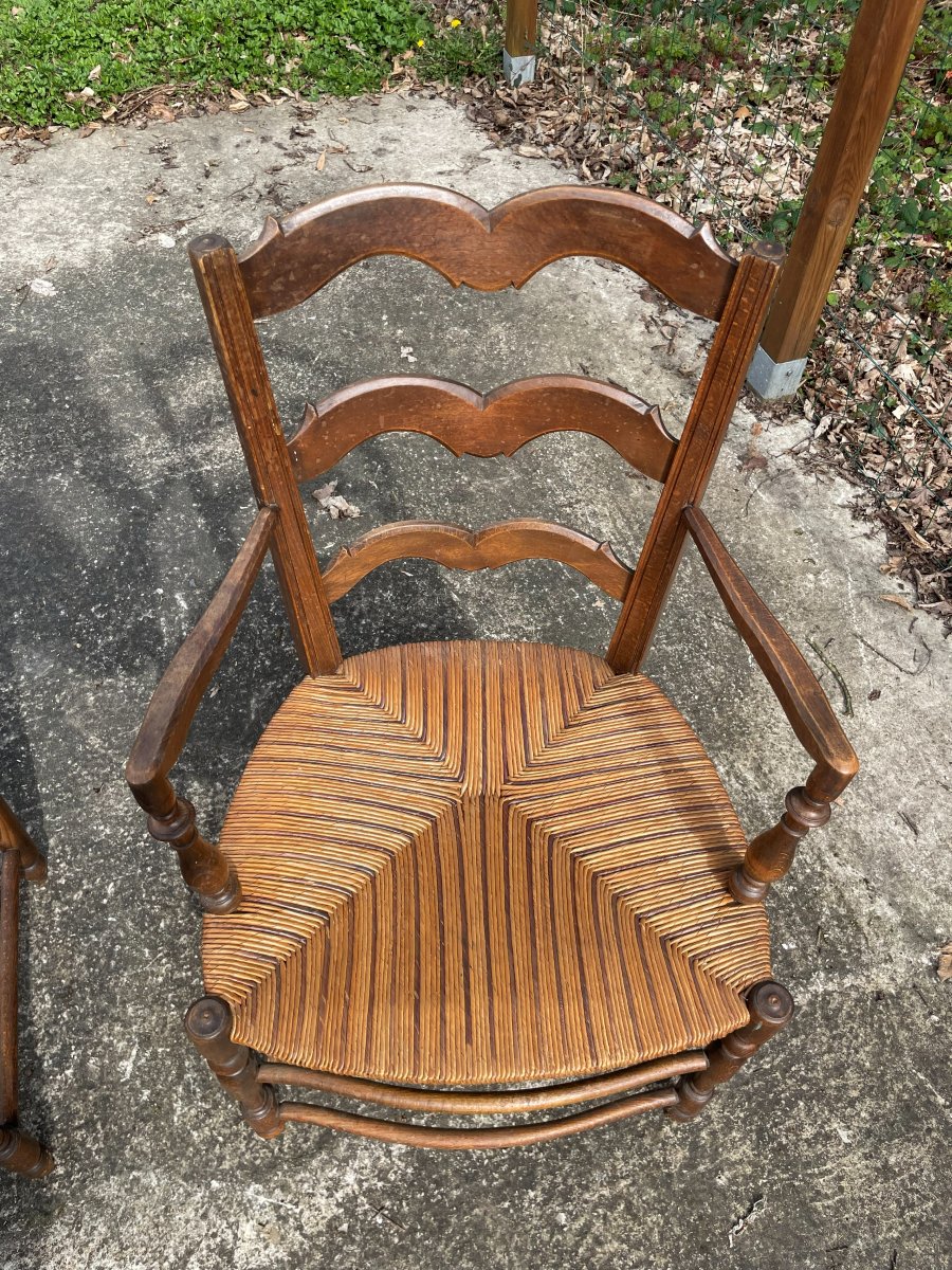 2 Country-style Straw Armchairs In Good Condition-photo-7