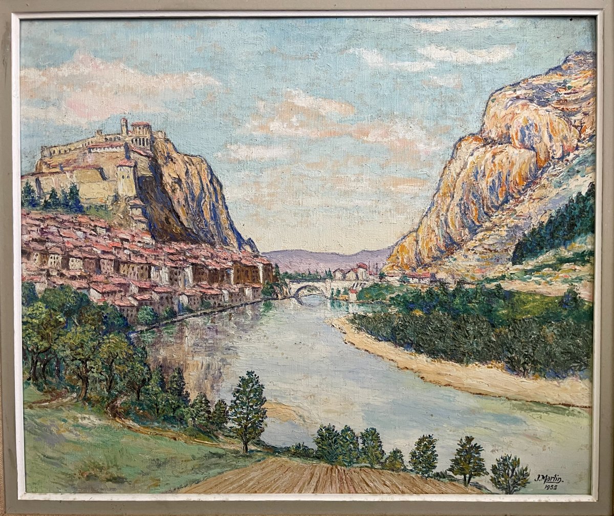 Oil On Panel Signed J.martin - Sisteron In 1955-photo-4
