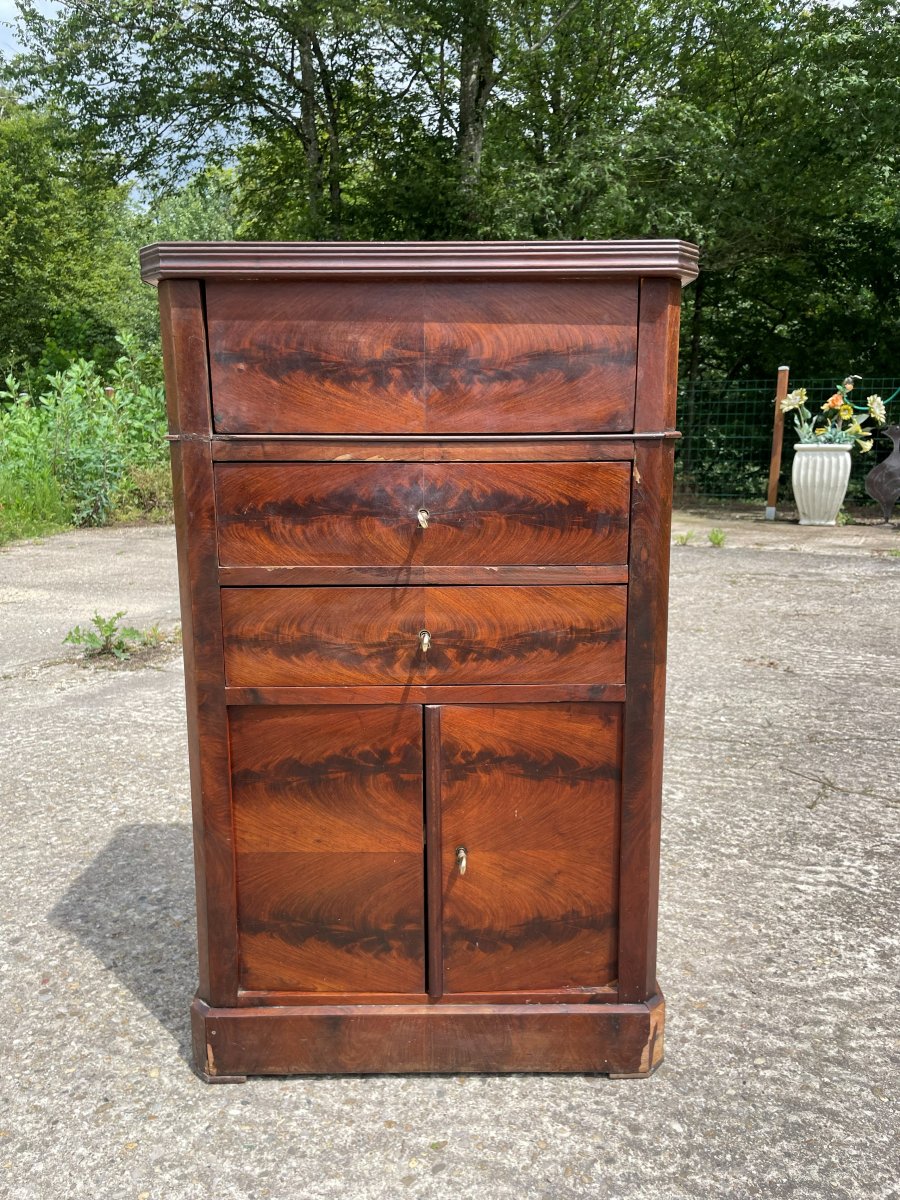 Coiffeuse ou Barbière N III du 19ème siècle en placage d acajou et marbre-photo-2