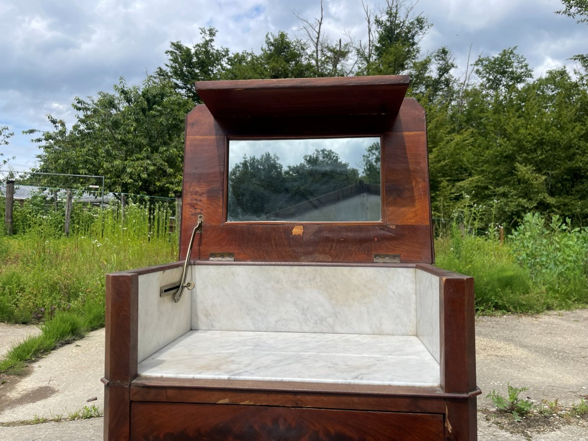 Coiffeuse ou Barbière N III du 19ème siècle en placage d acajou et marbre-photo-3