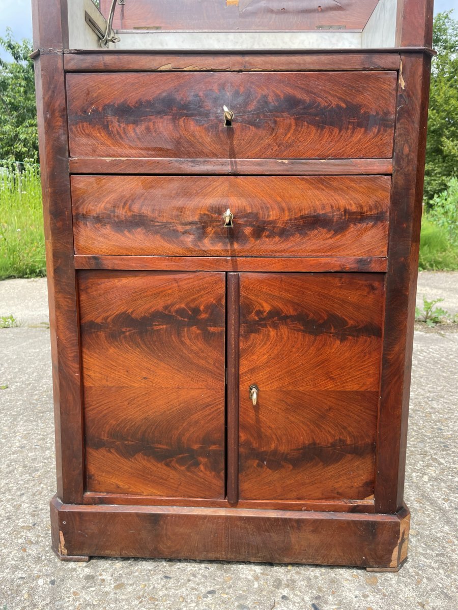 Coiffeuse ou Barbière N III du 19ème siècle en placage d acajou et marbre-photo-4