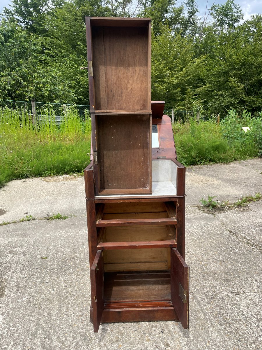 Coiffeuse ou Barbière N III du 19ème siècle en placage d acajou et marbre-photo-2