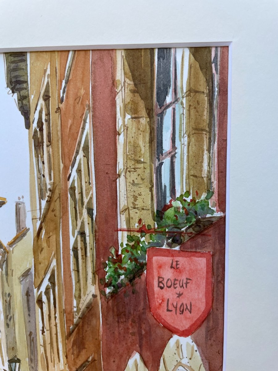 Watercolor Of Old Lyon And Its Bouchon Lyonnais Restaurants-photo-6