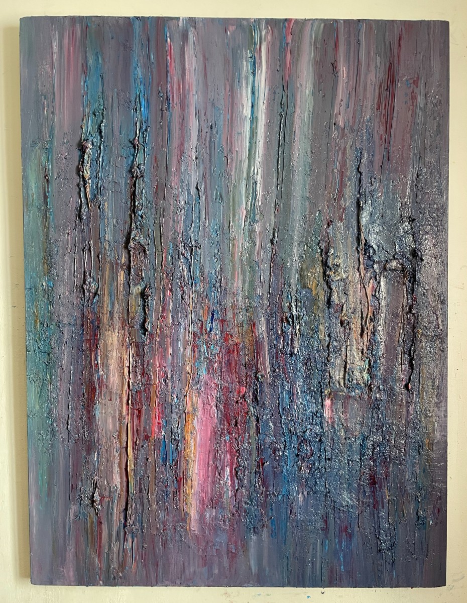 FOUGERAND " Flambé de Pétrole  " Huile sur toile 130 x 97 cm