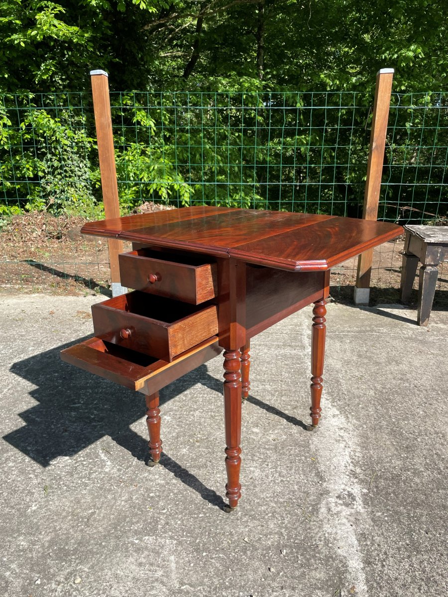 Table d'appoint avec plateau à 2 rabats du 19ème siècle -photo-2