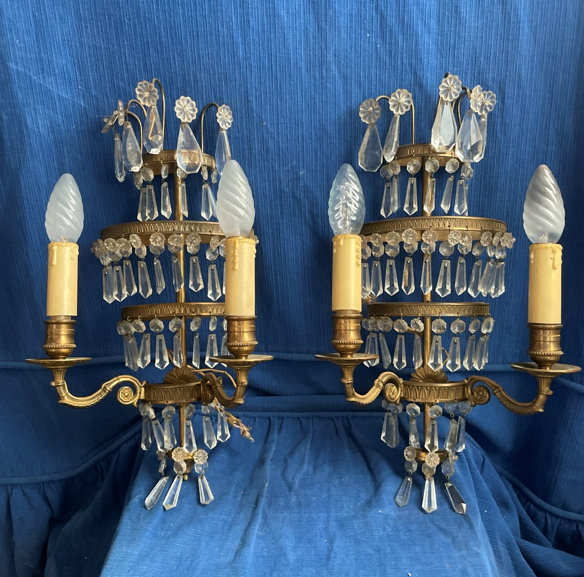 2 Bronze And Glass Wall Lights