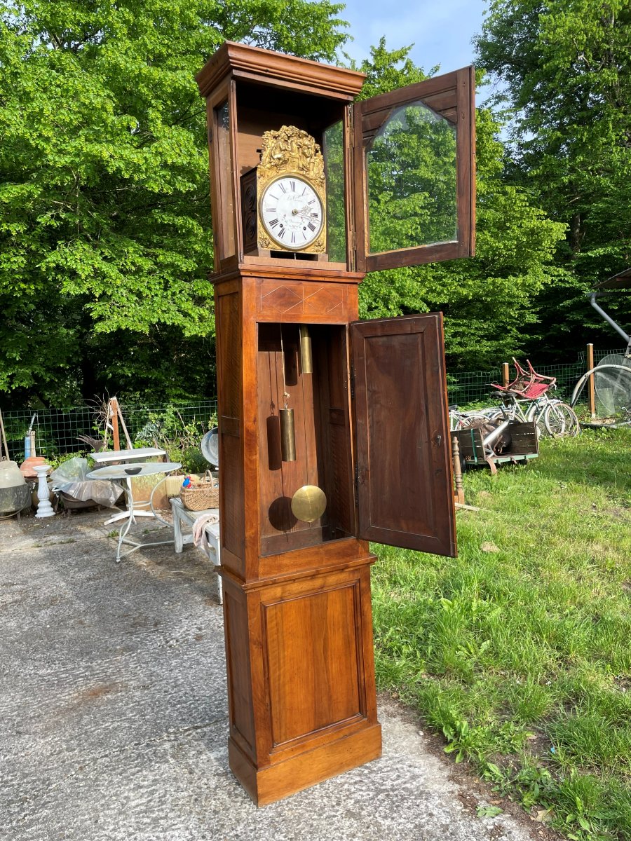Caisse d'horloge de parquet en noyer et le mouvement -photo-6