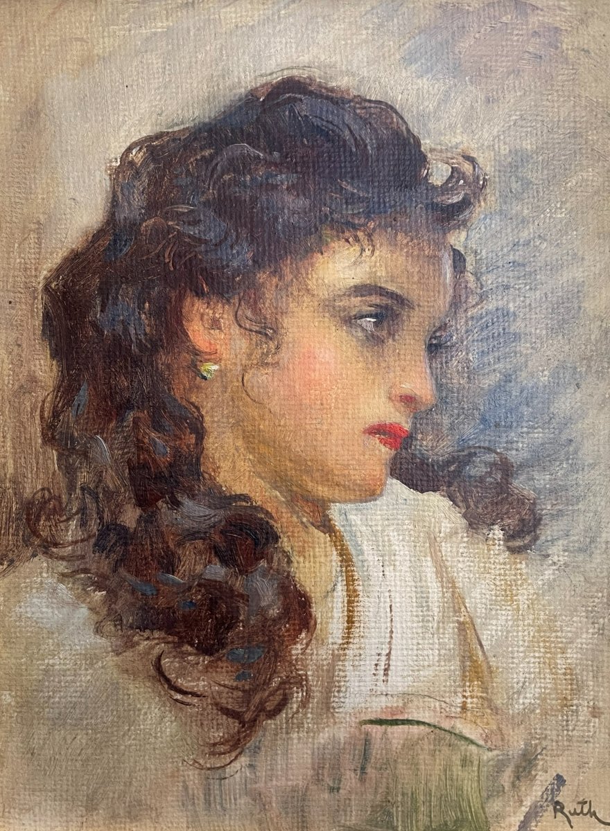 Portrait Of A Woman Oil On Panel And Frame-photo-2