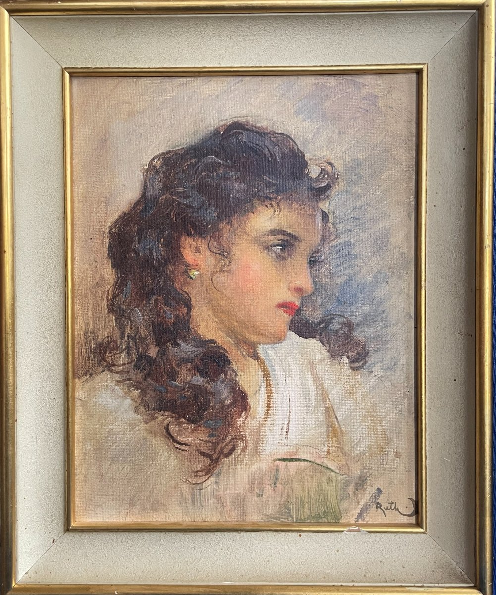 Portrait Of A Woman Oil On Panel And Frame-photo-1