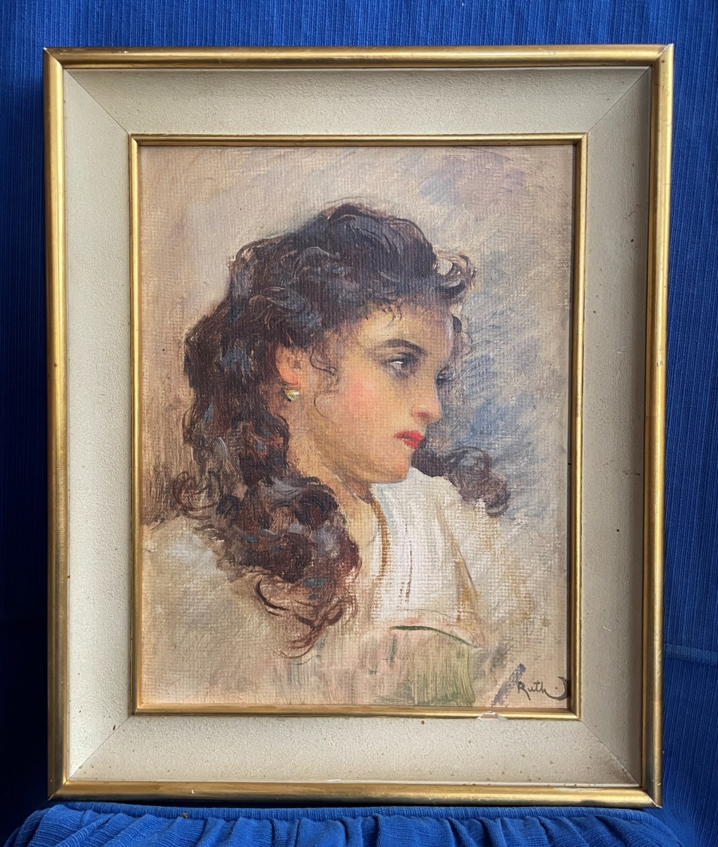 Portrait Of A Woman Oil On Panel And Frame