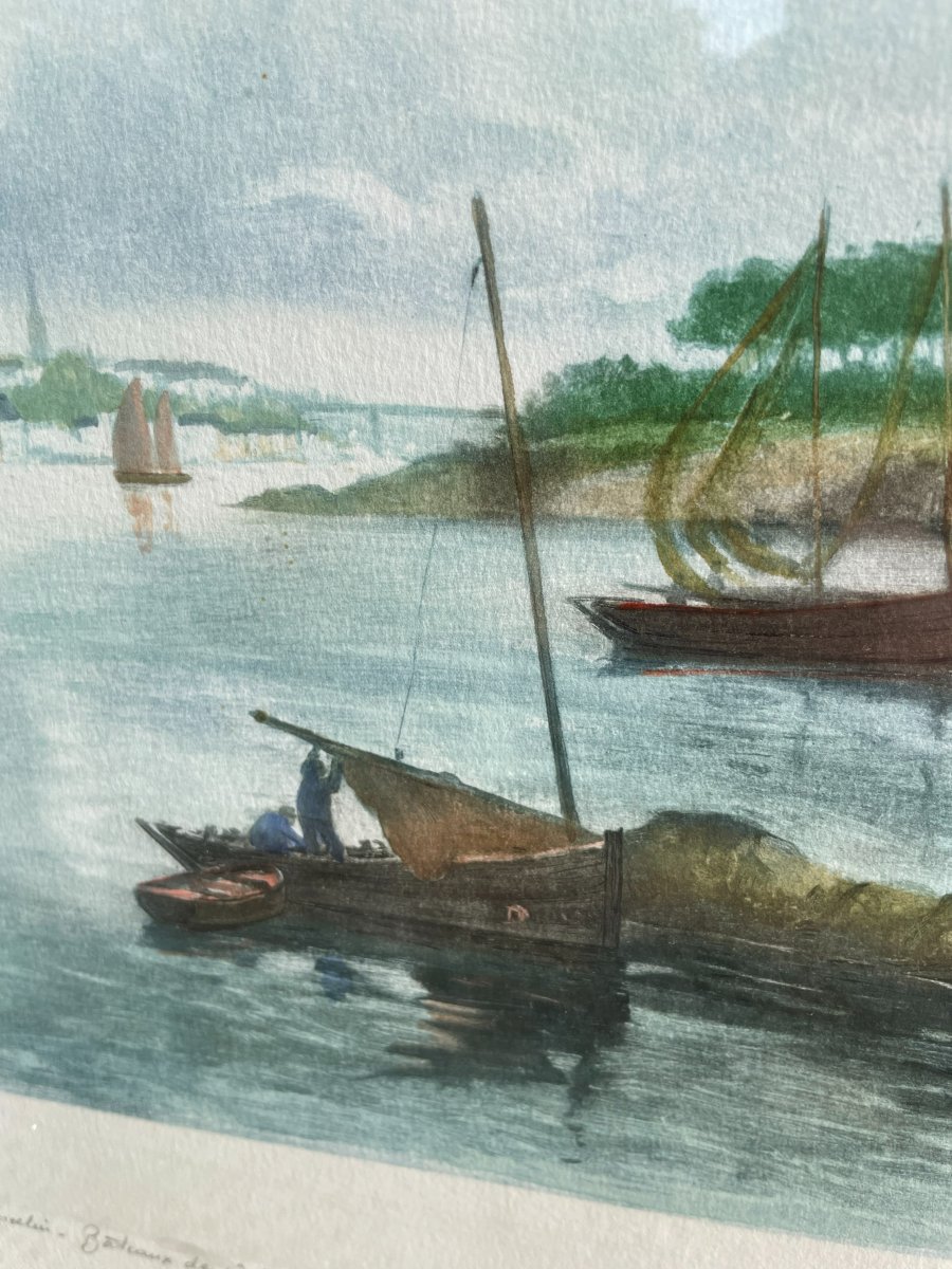 litho de bateaux " Les Sardiniers " signée J- Marcelin -photo-1