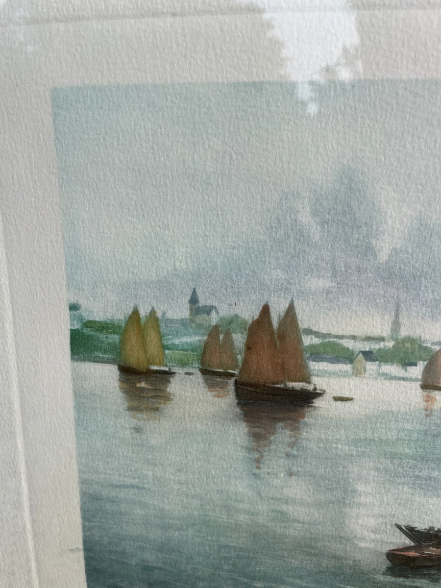 litho de bateaux " Les Sardiniers " signée J- Marcelin -photo-2
