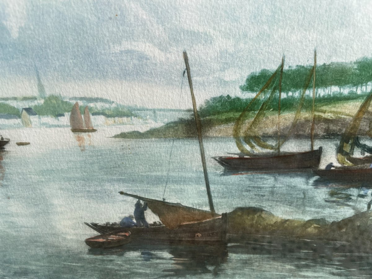 litho de bateaux " Les Sardiniers " signée J- Marcelin -photo-4