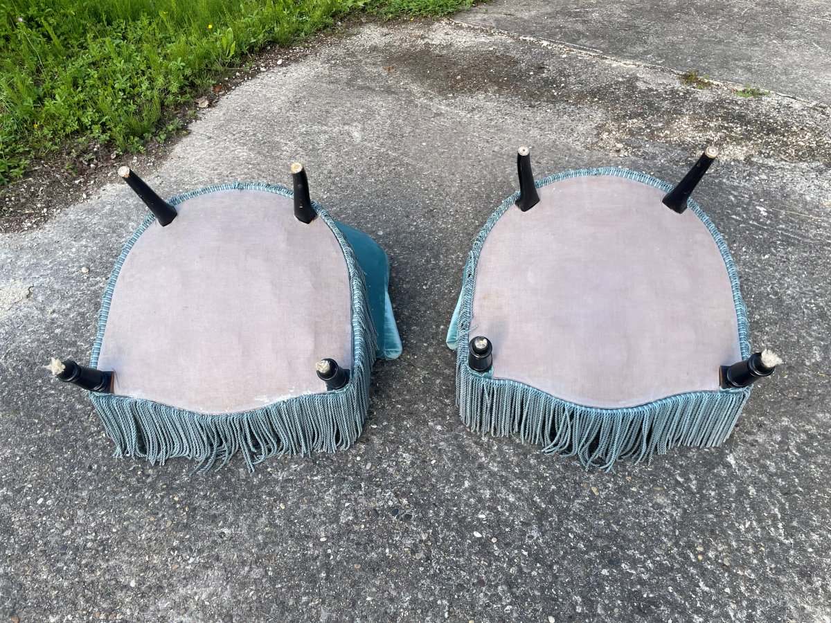 2 Fauteuils N III bleu azur dit crapaud au 19ème siècle -photo-1