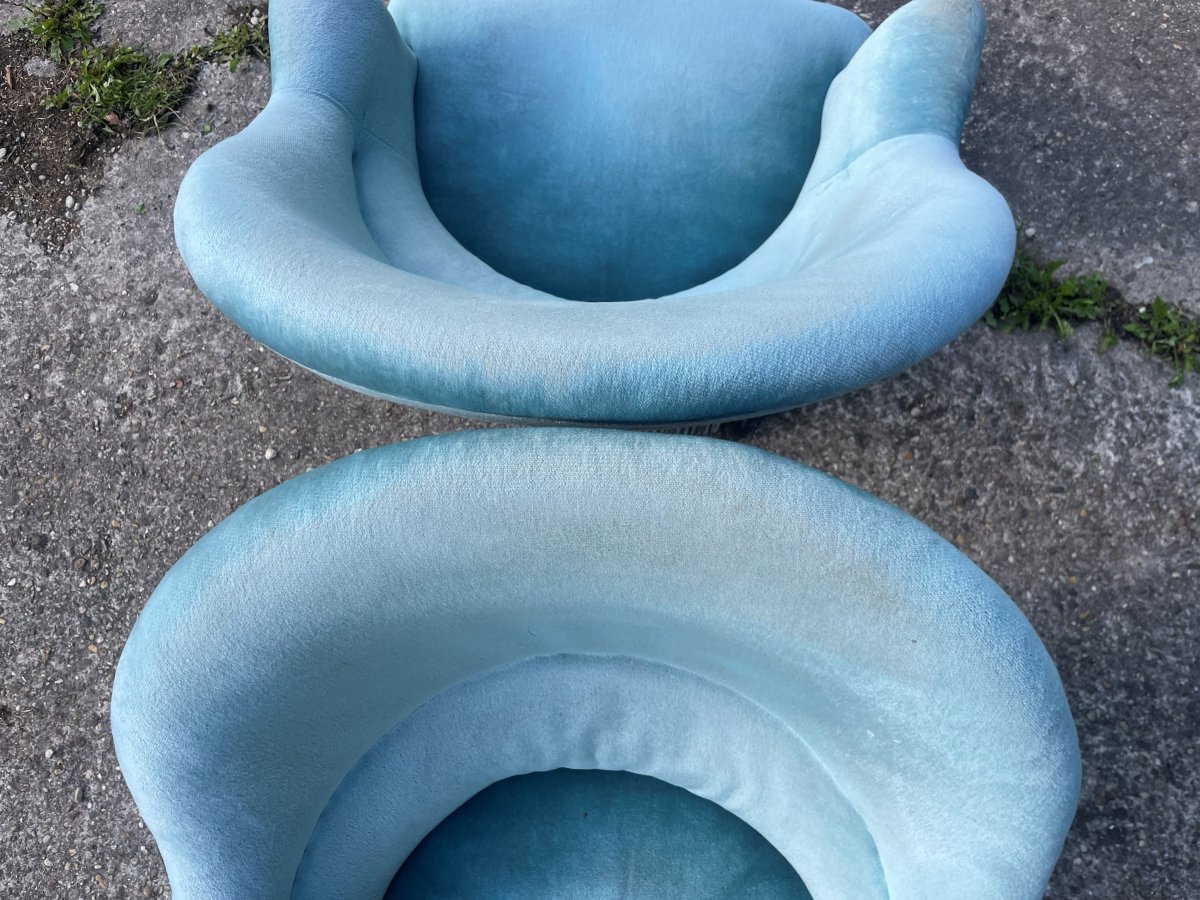 2 Fauteuils N III bleu azur dit crapaud au 19ème siècle -photo-5