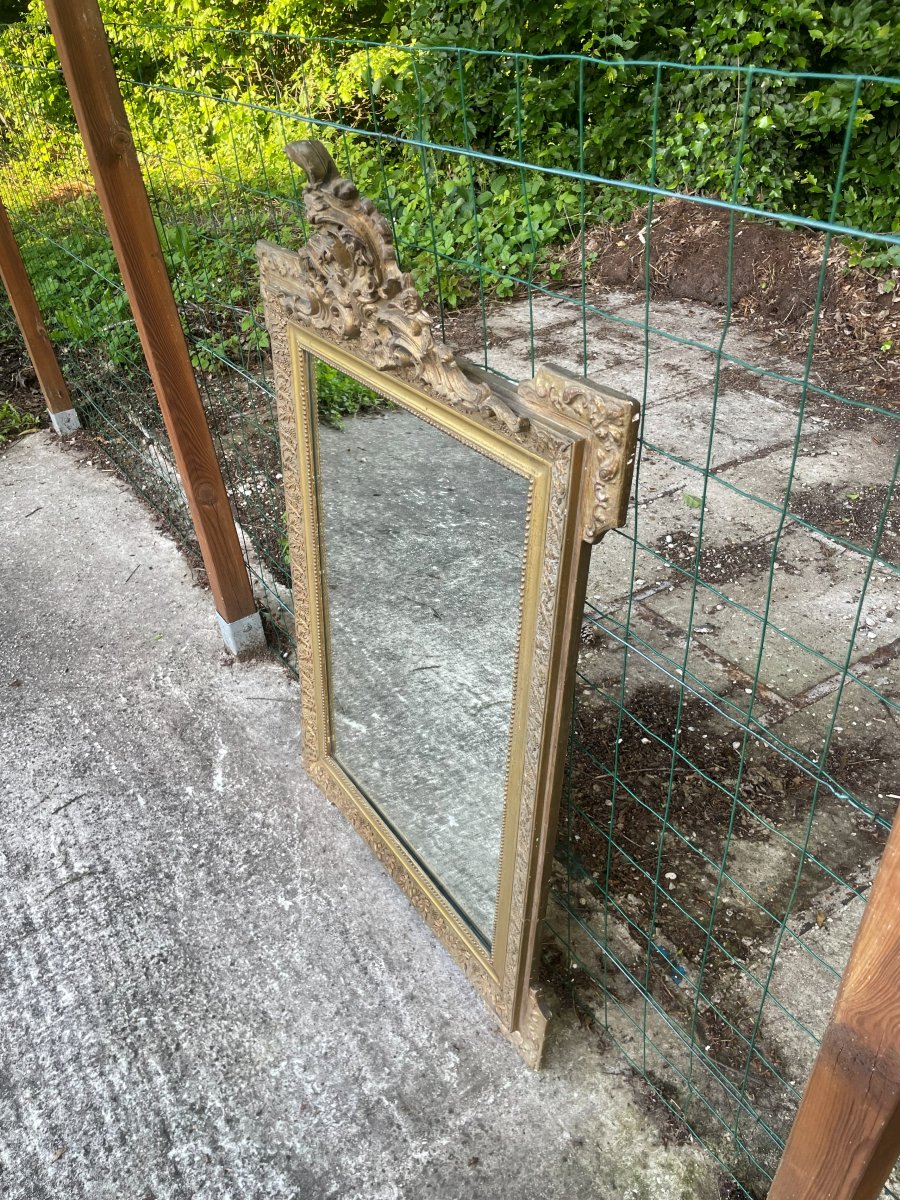 1900 Wood And Gilded Plaster Shell Mirror In Good Condition-photo-2