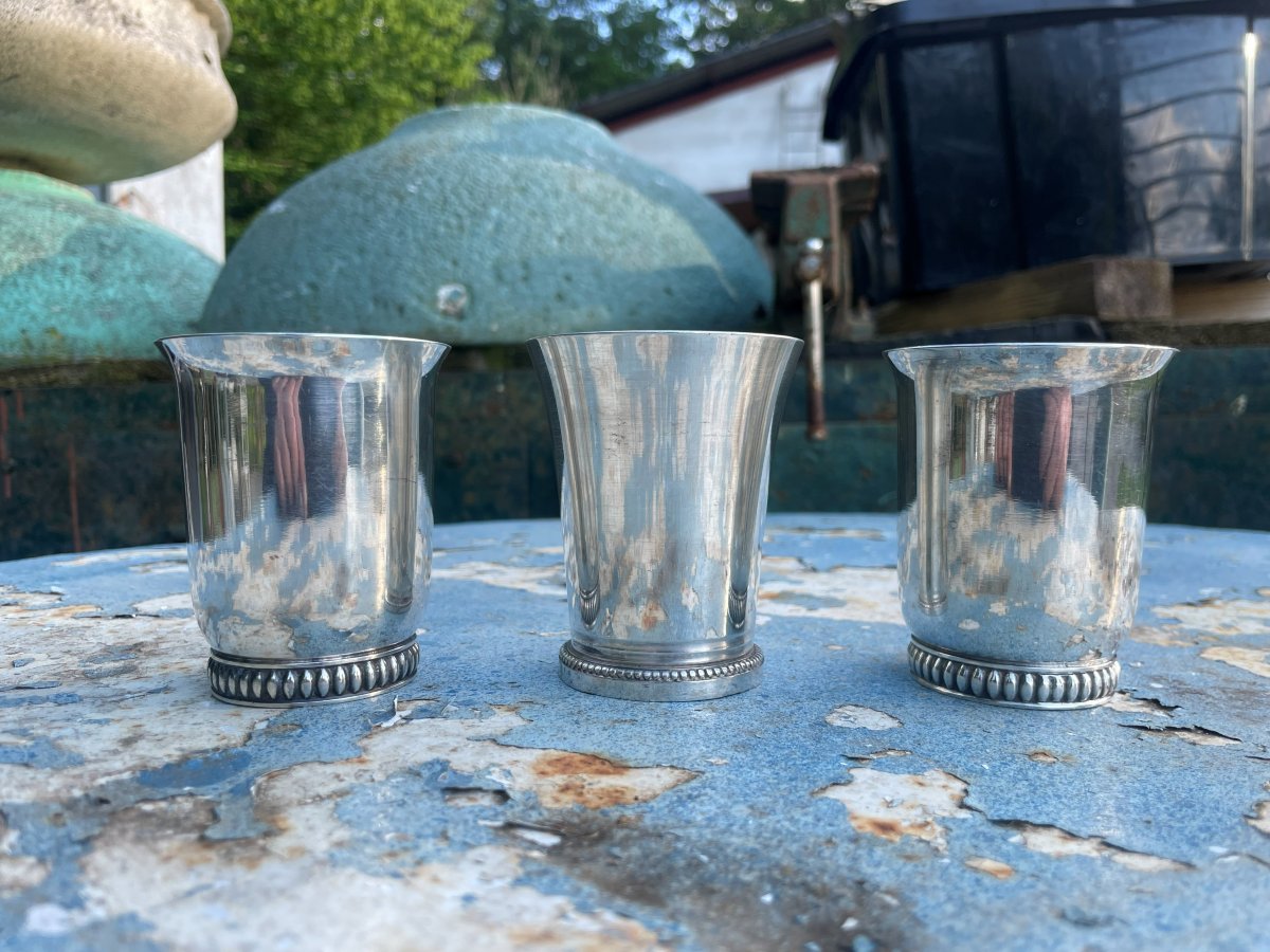 3 verres ou 3 timbales en métal argentés-photo-2