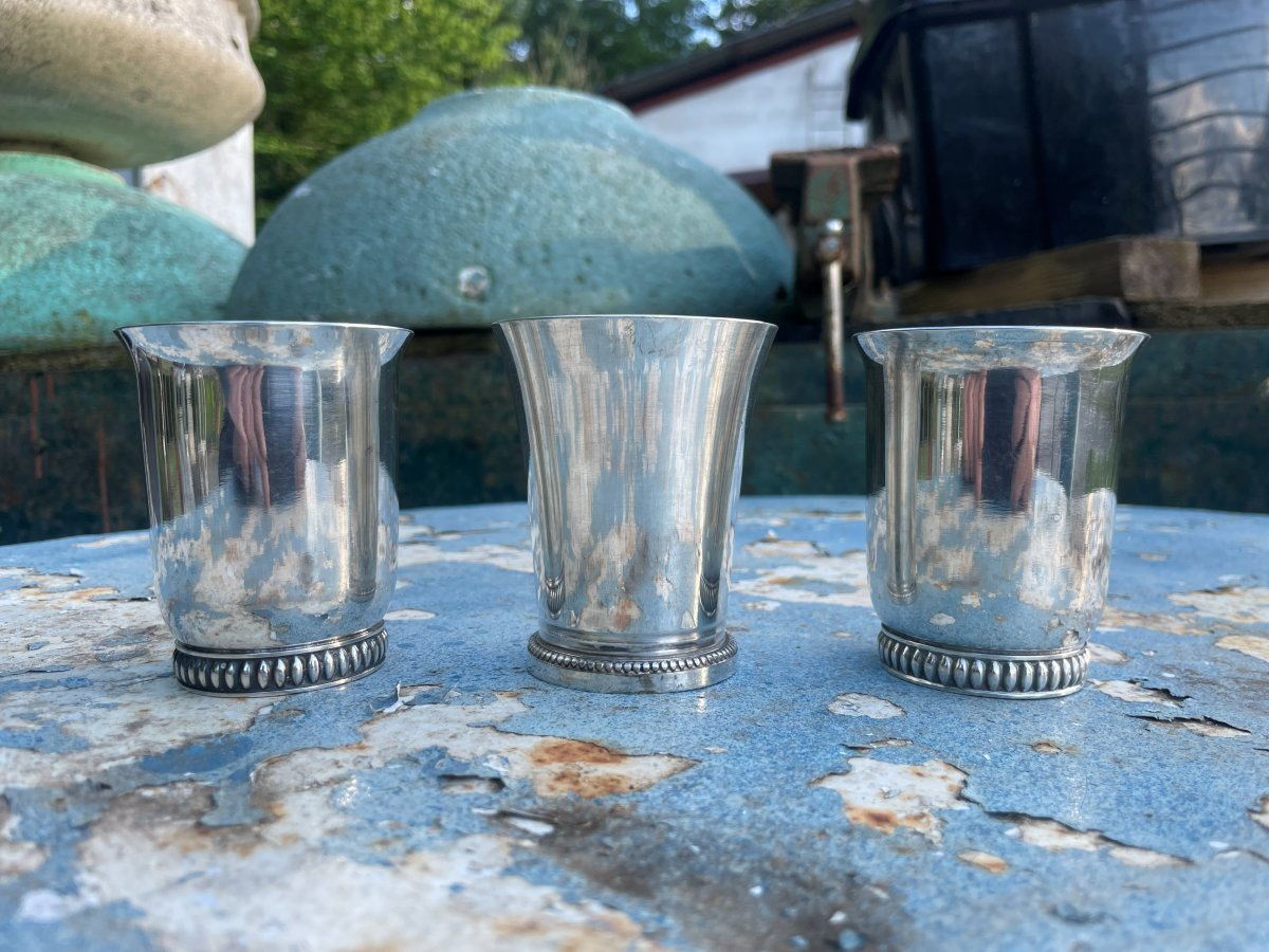 3 verres ou 3 timbales en métal argentés-photo-3