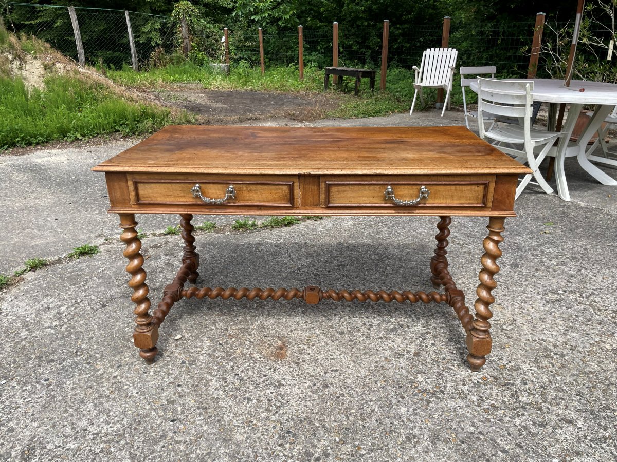 Louis XIII Style Desk In Solid Walnut-photo-4