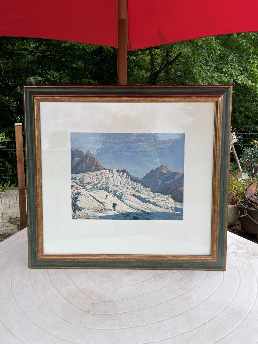 Painting With Litho Print Under Glass Of Mountain And Its Frame No1-photo-3