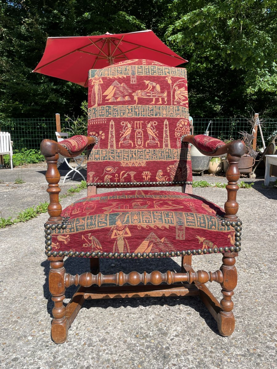Fauteuil du 19ème Siècle en noyer massif style Louis XIII -photo-2