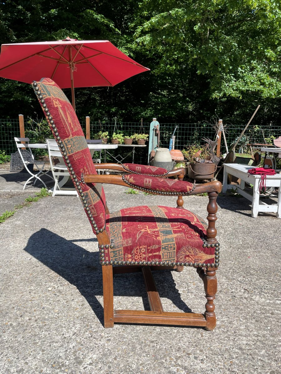 Fauteuil du 19ème Siècle en noyer massif style Louis XIII -photo-3