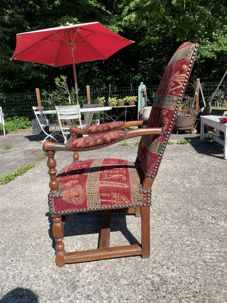 Fauteuil du 19ème Siècle en noyer massif style Louis XIII -photo-5