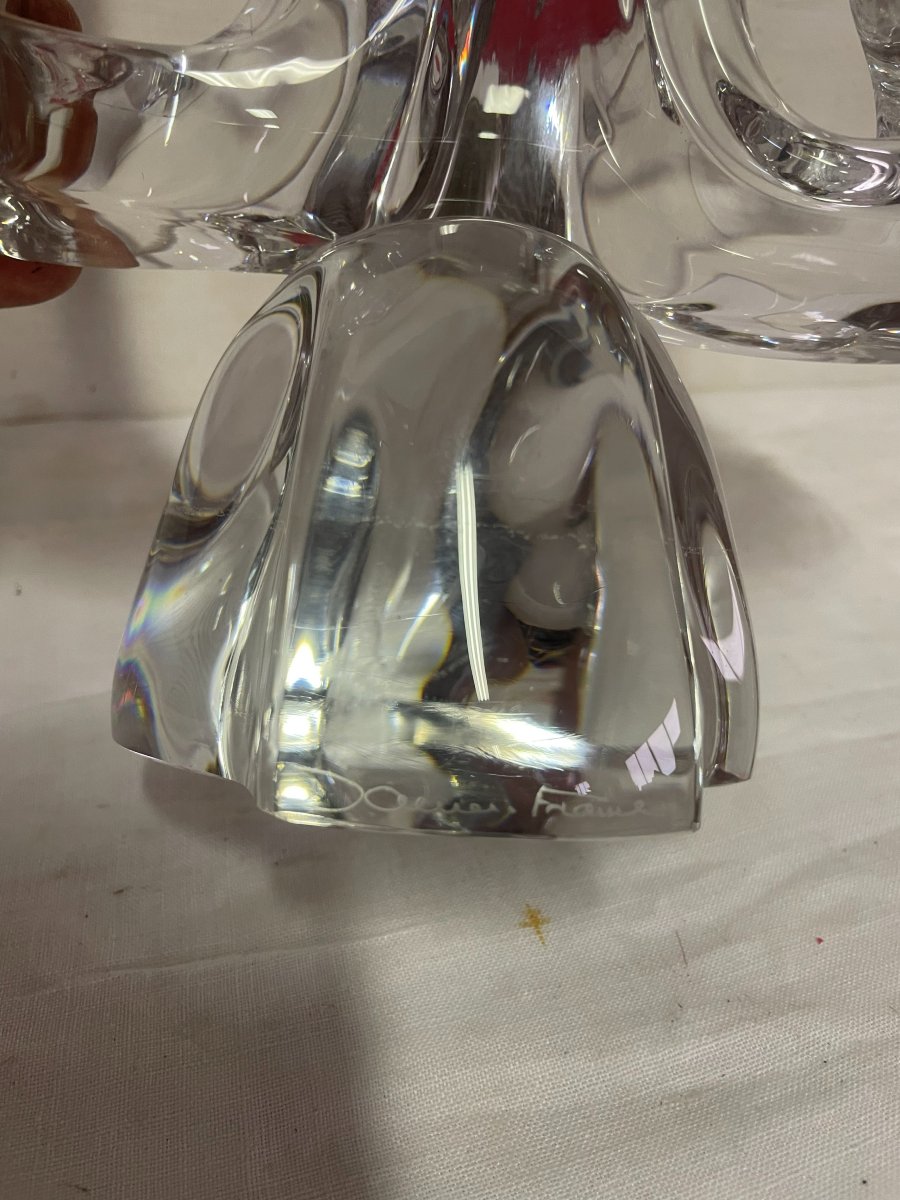 DAUM France - Paire de Bougeoirs en Cristal Le gros Modèle Gemeaux  ou Orion -photo-3