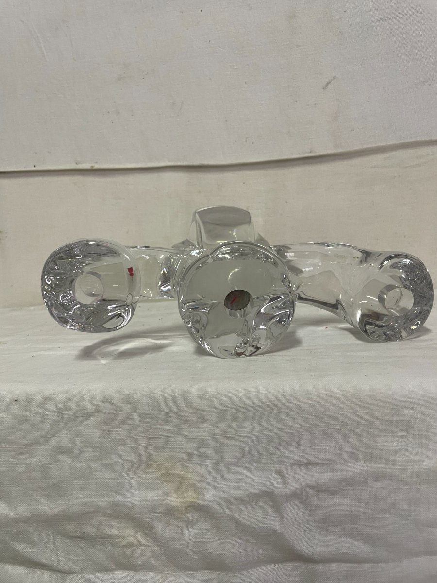DAUM France - Paire de Bougeoirs en Cristal Le gros Modèle Gemeaux  ou Orion -photo-2