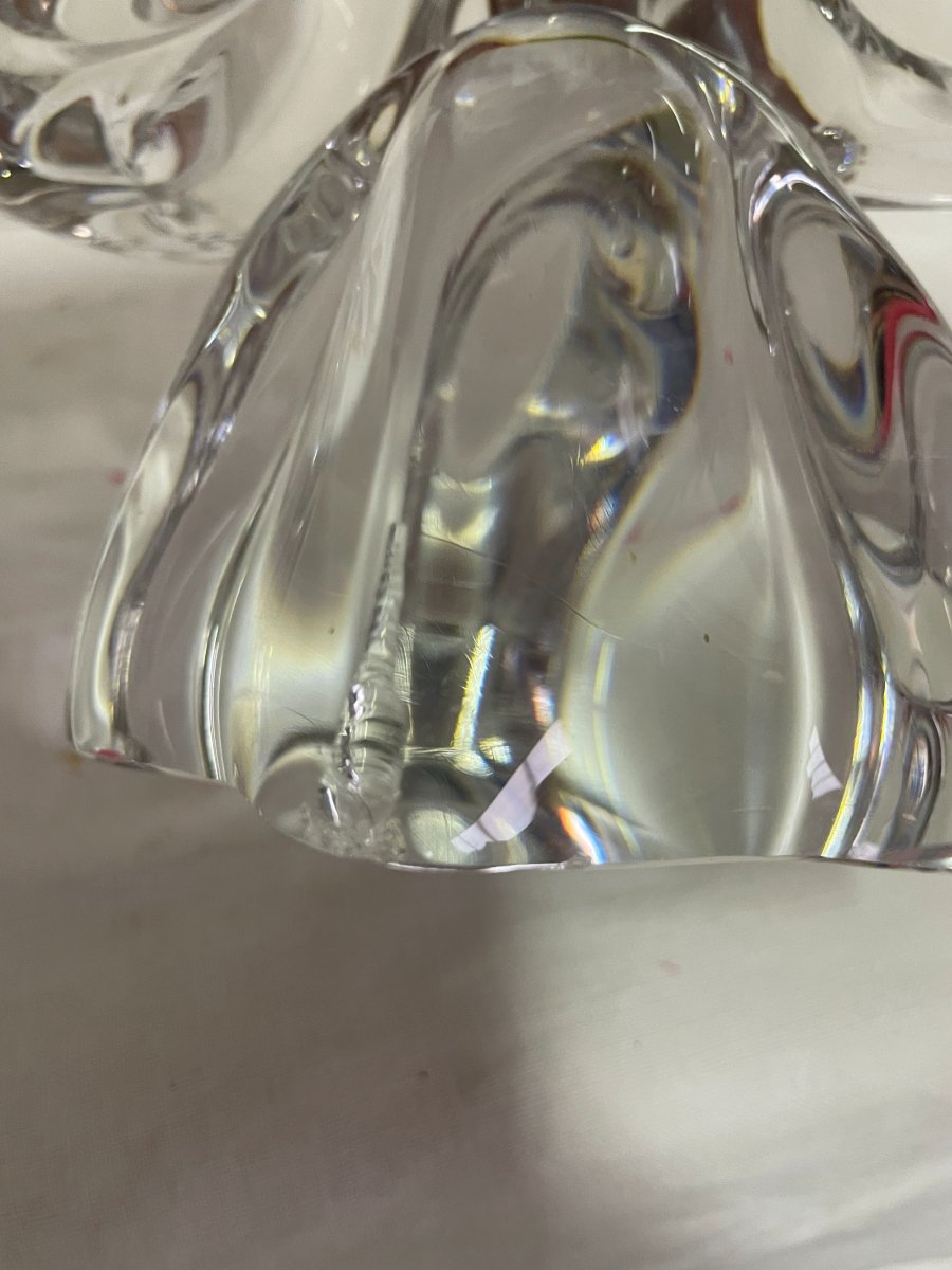 DAUM France - Paire de Bougeoirs en Cristal Le gros Modèle Gemeaux  ou Orion -photo-3