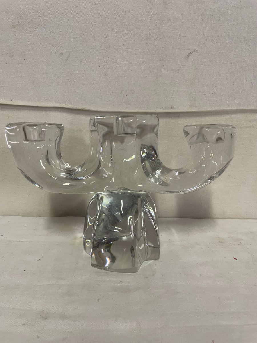 DAUM France - Paire de Bougeoirs en Cristal Le gros Modèle Gemeaux  ou Orion -photo-4