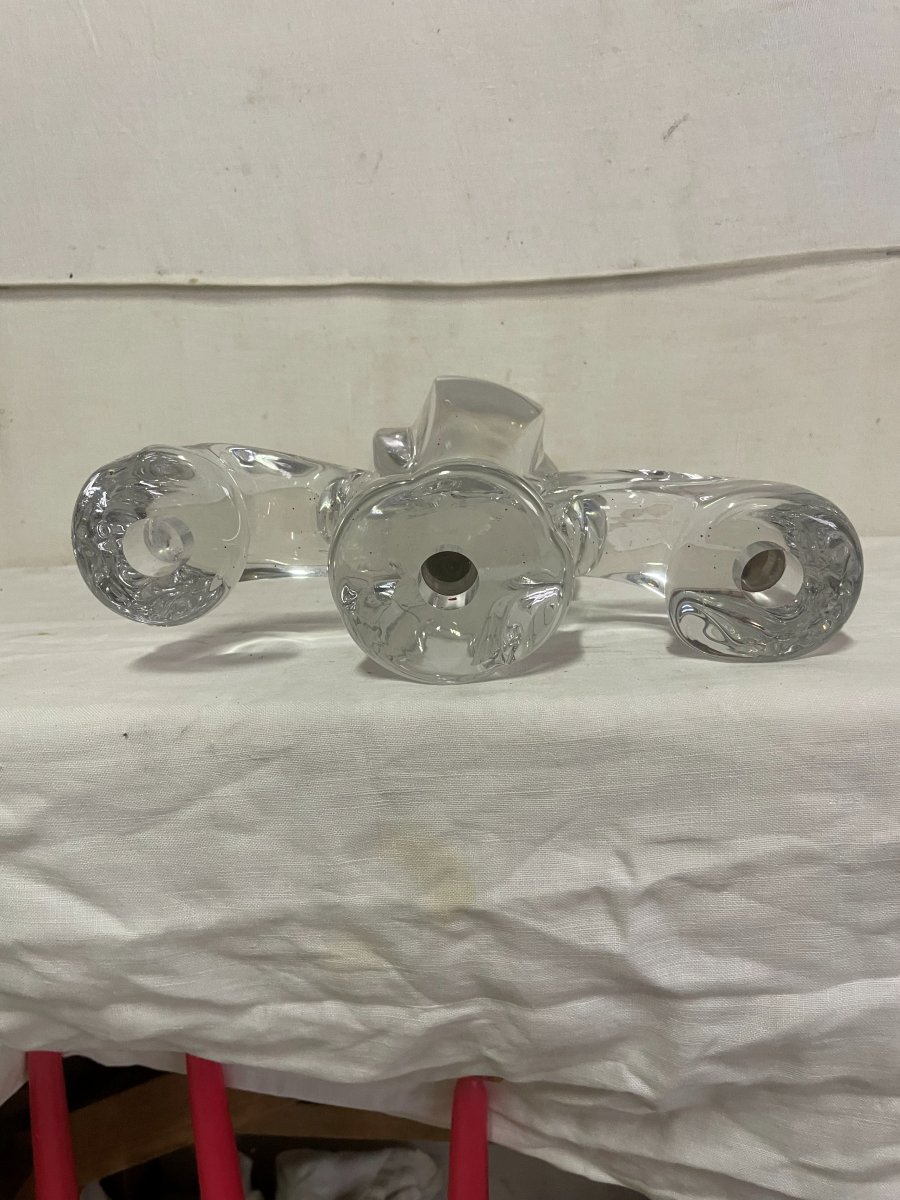 DAUM France - Paire de Bougeoirs en Cristal Le gros Modèle Gemeaux  ou Orion -photo-5