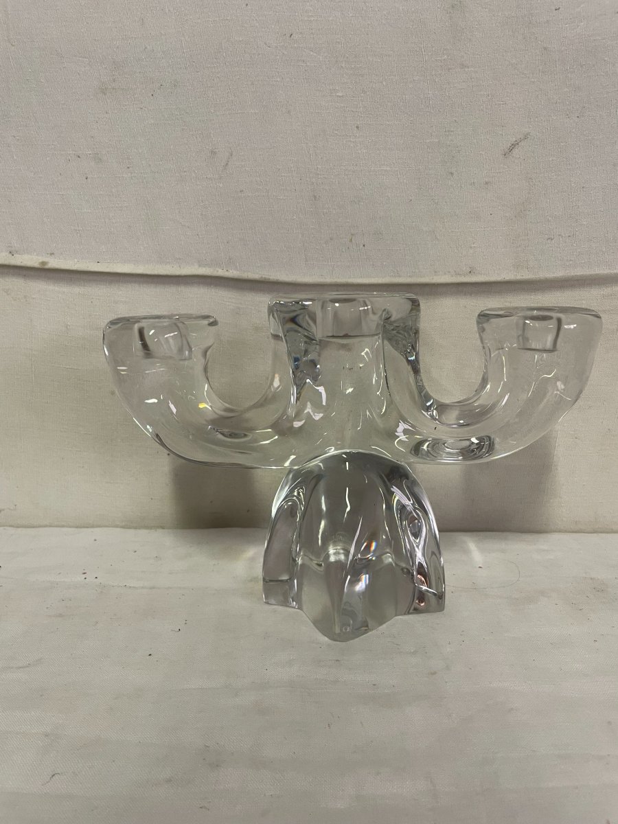 DAUM France - Paire de Bougeoirs en Cristal Le gros Modèle Gemeaux  ou Orion -photo-6