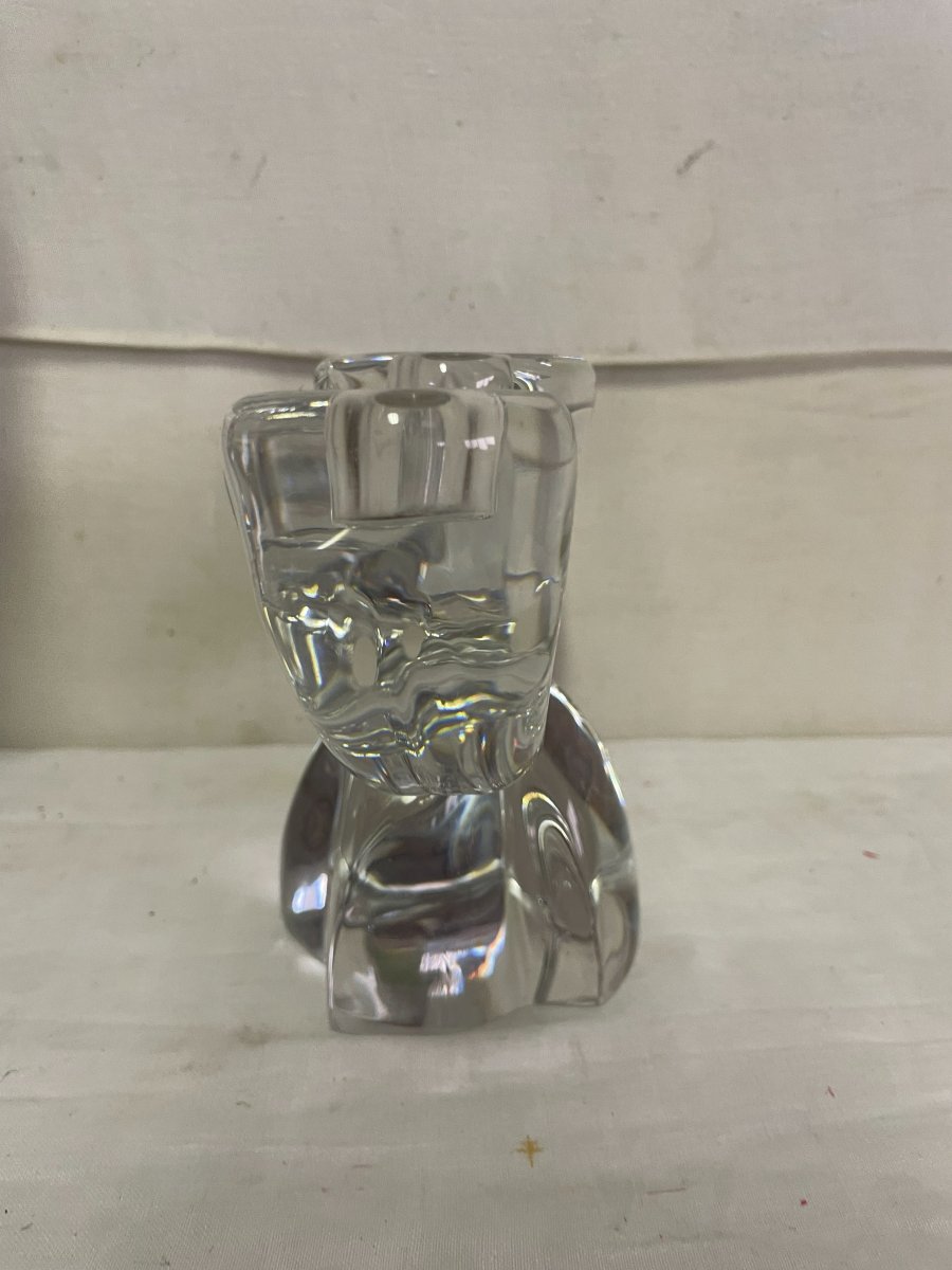 DAUM France - Paire de Bougeoirs en Cristal Le gros Modèle Gemeaux  ou Orion -photo-7