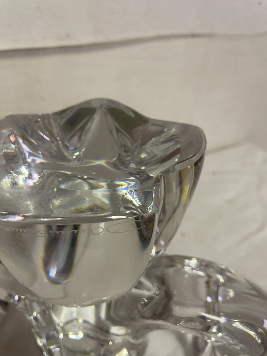 DAUM France - Paire de Bougeoirs en Cristal Le gros Modèle Gemeaux  ou Orion -photo-8