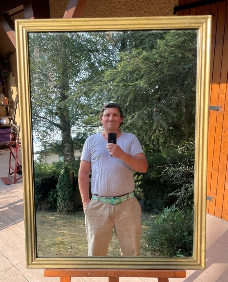 Large 19th-century Gilded Wooden Mirror, 97 Cm -photo-3