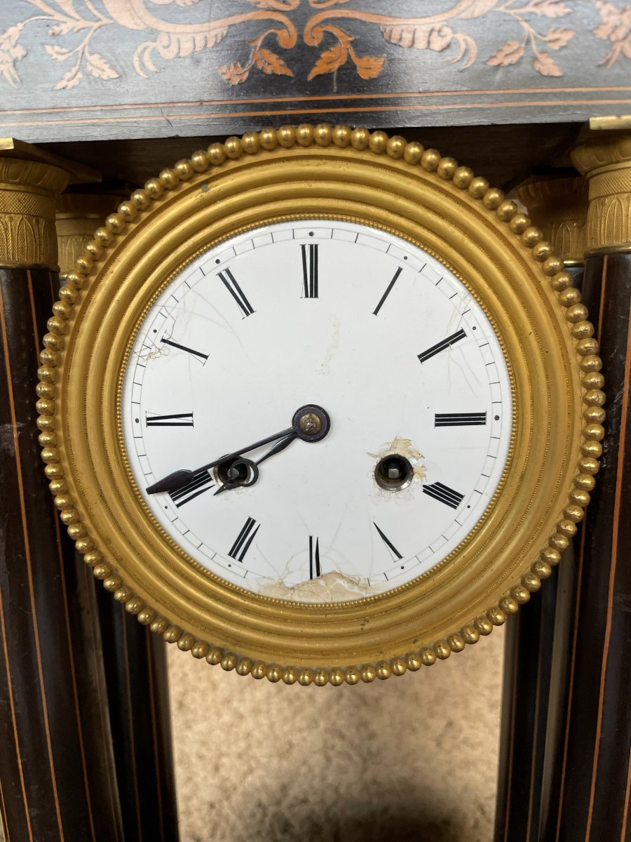 Napoleon III-style Wooden Table Clock With Marquetry-photo-3