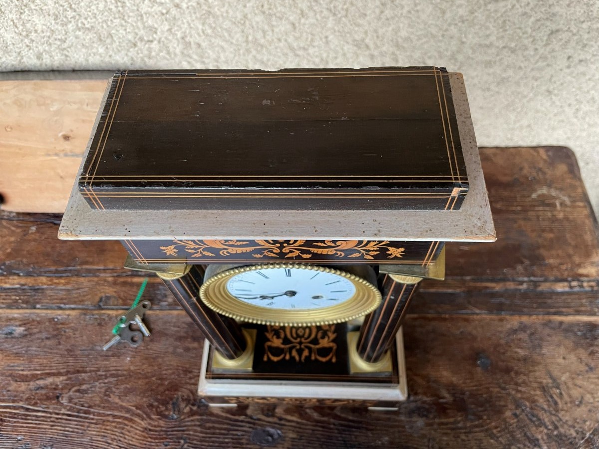 Napoleon III-style Wooden Table Clock With Marquetry-photo-4
