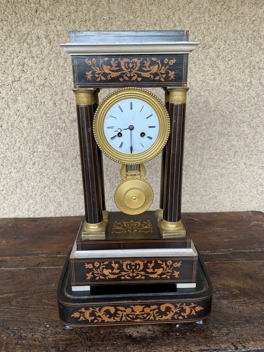 Napoleon III-style Wooden Table Clock With Marquetry
